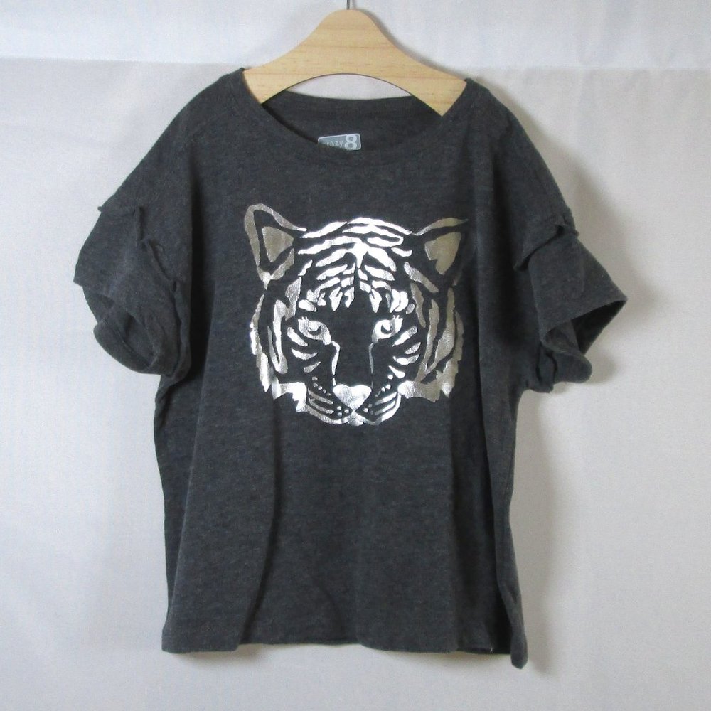 Crazy 8 Girls Dark Grey Short Sleeve T-shirt w\ Chrome Colored Tiger Siz…